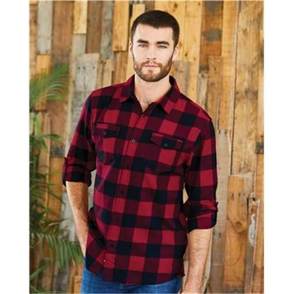 Yarn-Dyed Long Sleeve Flannel Shirt, Navy & Green - Medium
