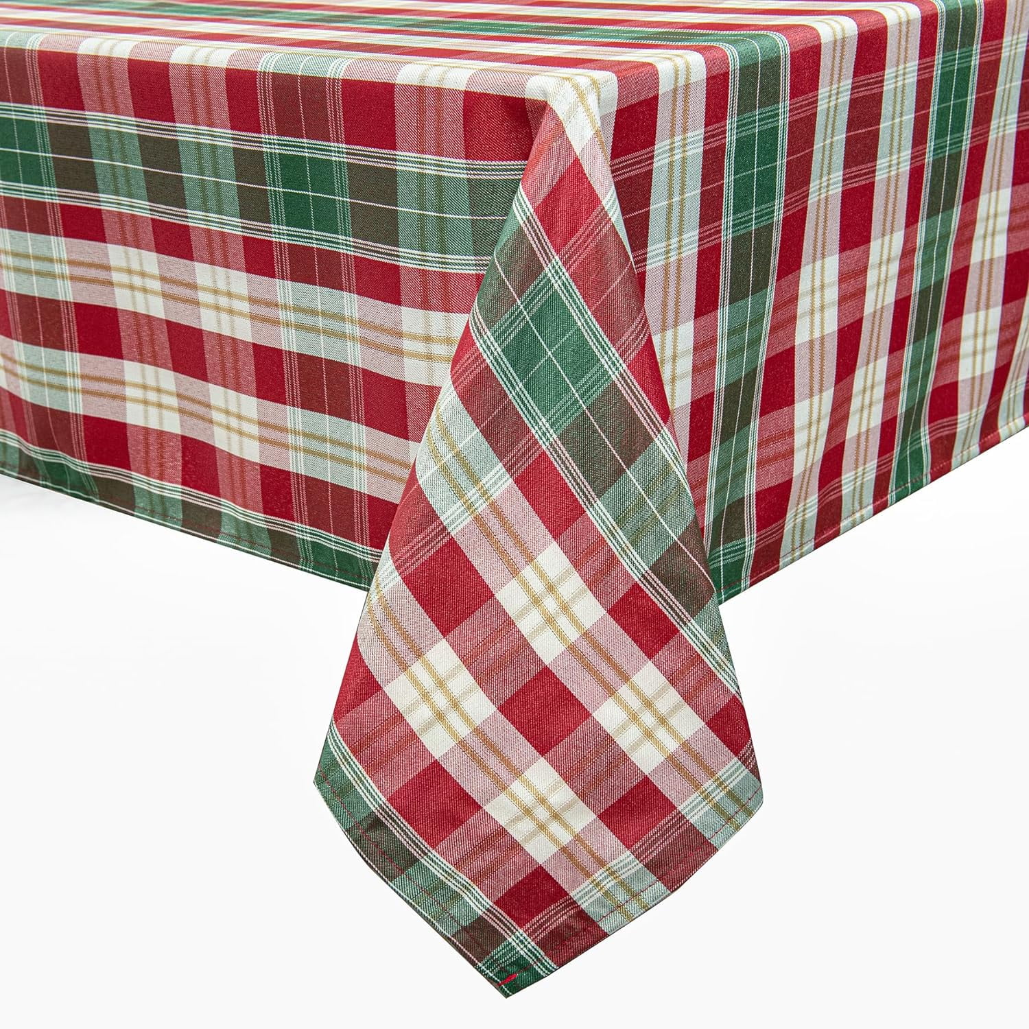 Yarn Dyed Metallic Fabric Christmas Tablecloth with Red and White Plaid
