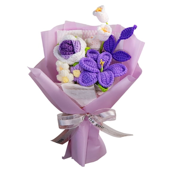 Yarn Flowers Crochet Flower Bouquet Handmade Flowers Faux Crochet Flower Birthday Flowers Graduation Flower Bouquet Artificial Flower Knitted Plush Flower Bouquet Valentine's Day Gift 1PC 11.8"x9.8"