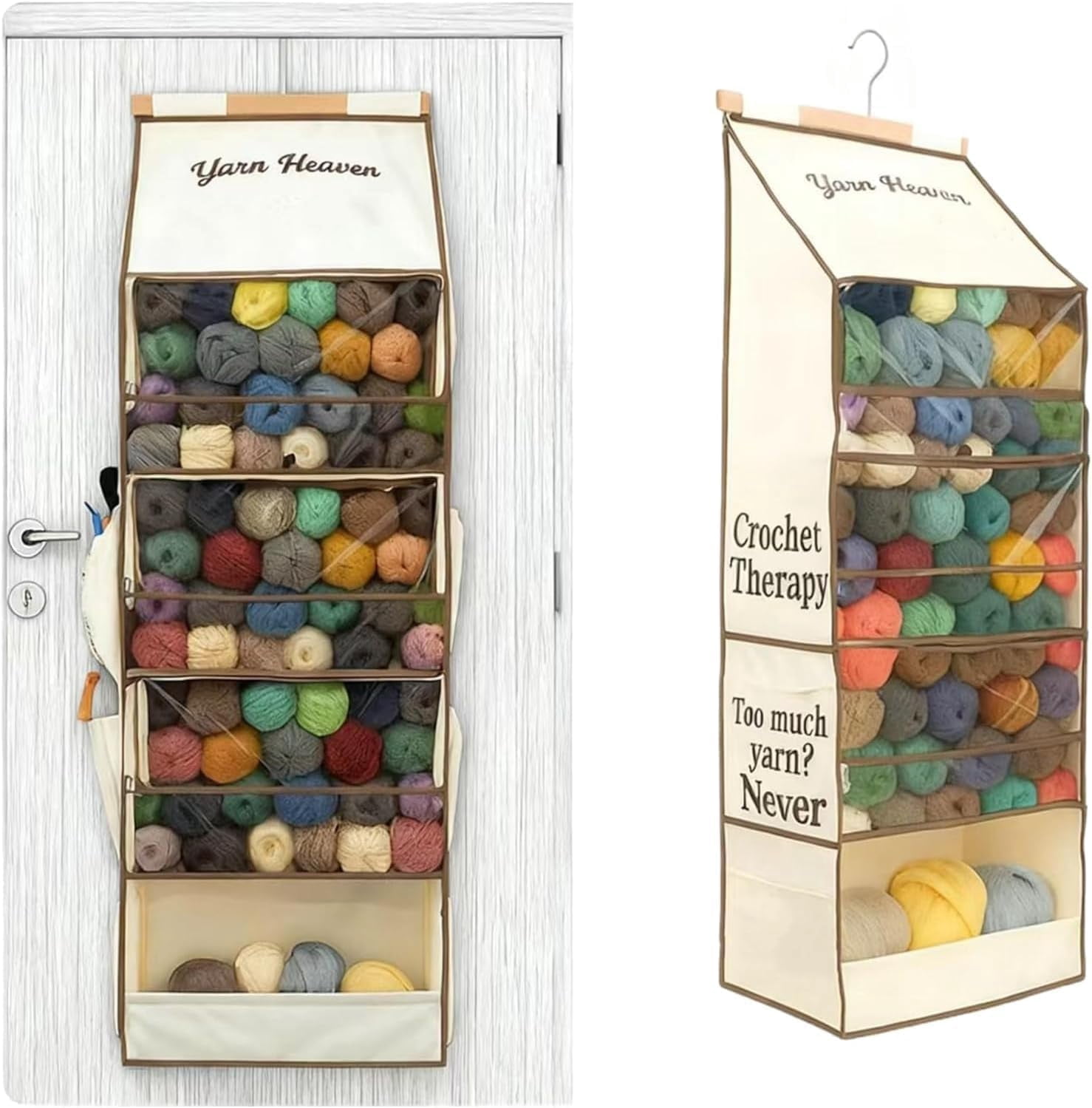 Yarn Heaven Storage Bag – Over The Door & Closet Hanging Yarn Bag for Crochet & Knitting, Skein Holder Holds 200+ Skeins