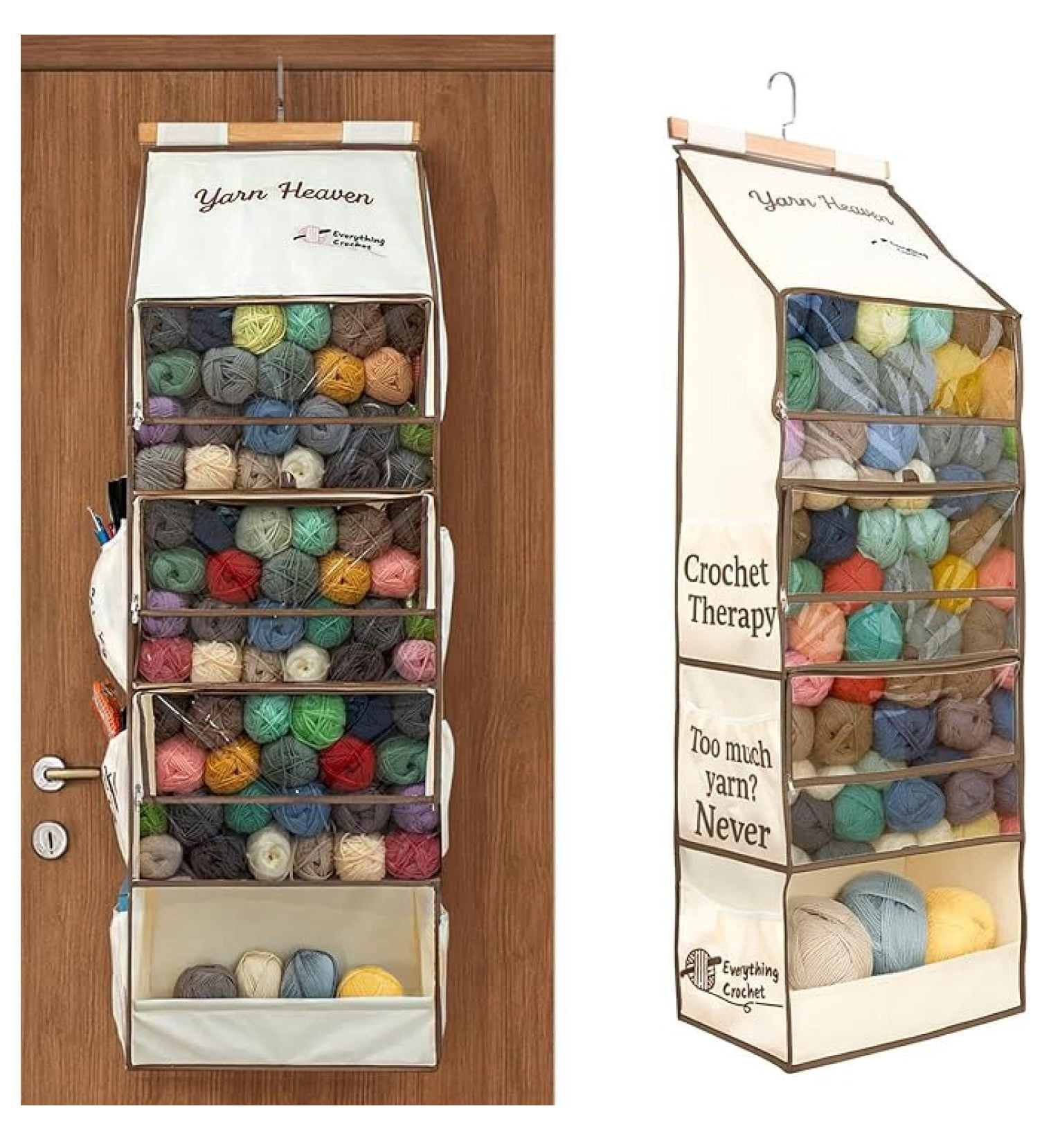Yarn Heaven Storage Organizer – Over The Door & Closet Hanging Yarn Bag for Crochet & Knitting, Skein Holder Holds 200+ Skeins with Clear Pockets for Yarn Stash, & Needles