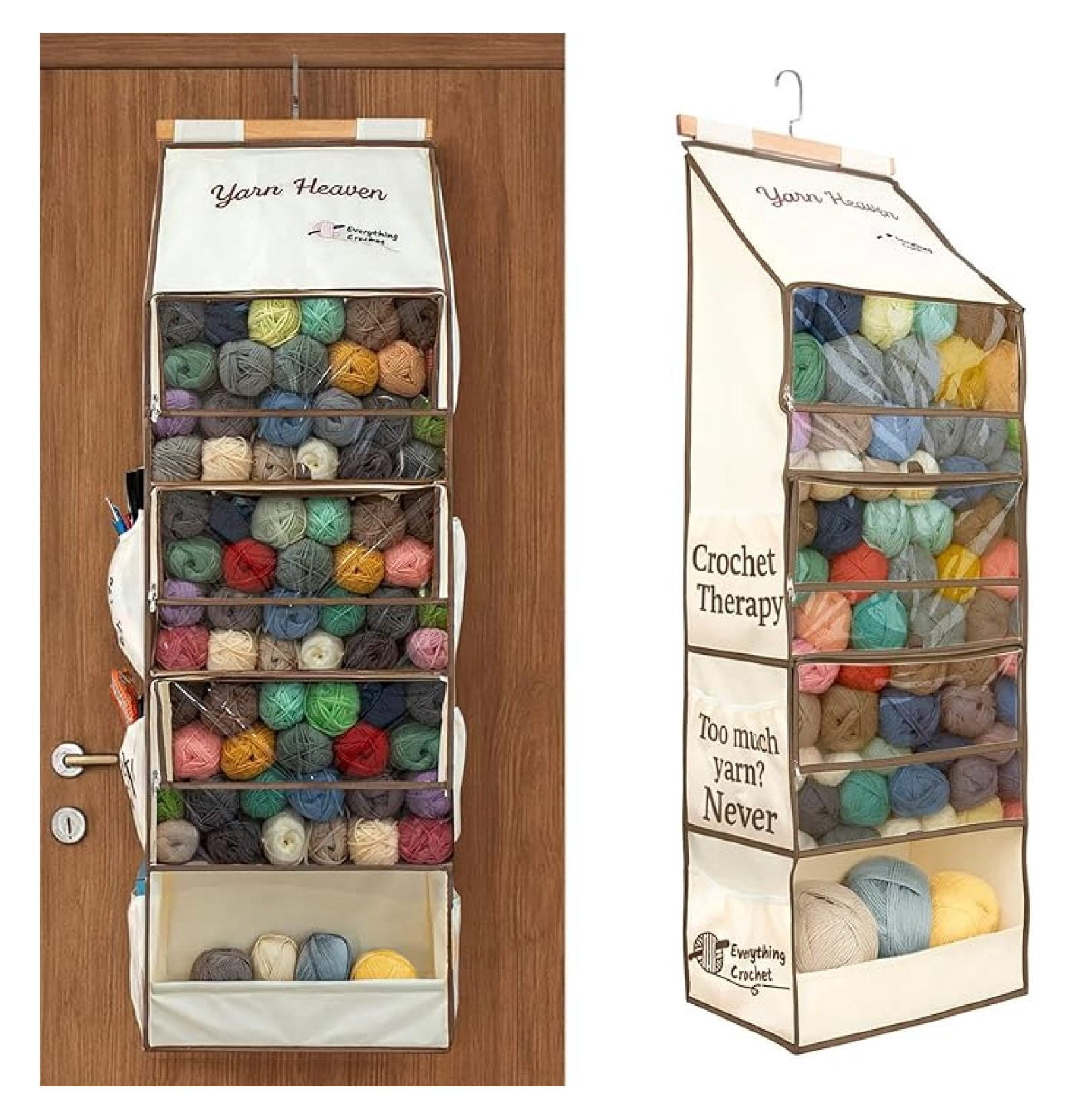 Yarn Heaven Storage Organizer – Over The Door & Closet Hanging Yarn Bag for Crochet & Knitting, Skein Holder Holds 200+ Skeins with Clear Pockets for Yarn Stash, & Needles