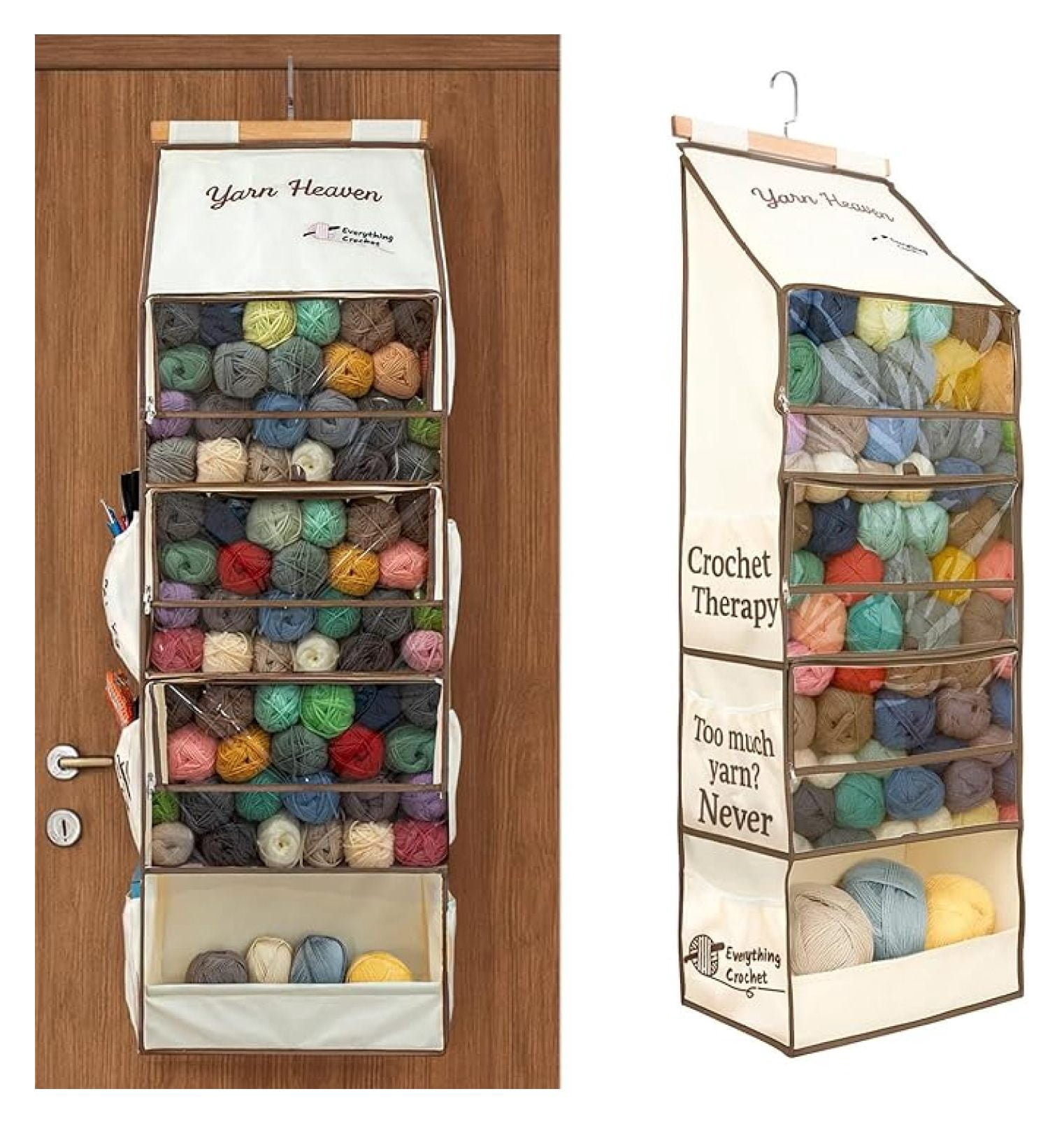 Yarn Heaven Storage Organizer – Over The Door & Closet Hanging Yarn Bag for Crochet & Knitting, Skein Holder Holds 200+ Skeins with Clear Pockets for Yarn Stash, & Needles