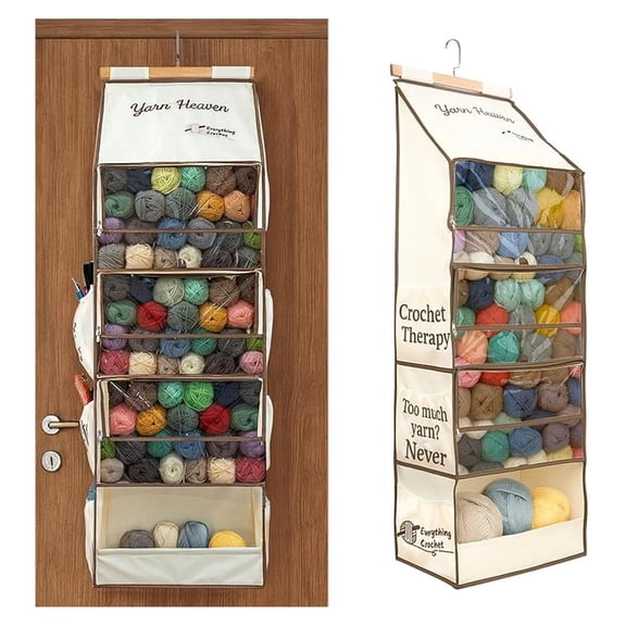 Yarn Heaven Storage Organizer Over The Door & Closet Hanging Yarn Bag for Crochet & Knitting, Skein Holder Holds 200+ Skeins with Clear Pockets for Yarn Stash, & Needles