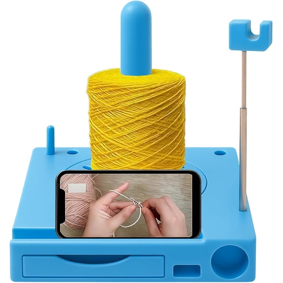 Yarn Holder with Phone Stand and Rotating Spool for Crochet Storage, Portable Yarn Spinner Organizer