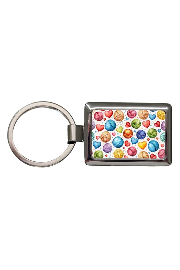 Yarn Knitting Crochet Balls Hearts Watercolor Metal Rectangle Keychain