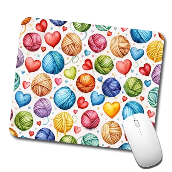 Yarn Knitting Crochet Balls Hearts Watercolor Mouse Pad Low Profile Gaming Mat