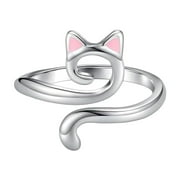 SFASCUMOP Yarn Ring Cat Kitty Ears Adjustable Size Crochet Ring Beginner Knitting Crocheting Gift Crochet Tension Regulator Tool Finger Ring Gift Piink Sliver Ring Cat Pink