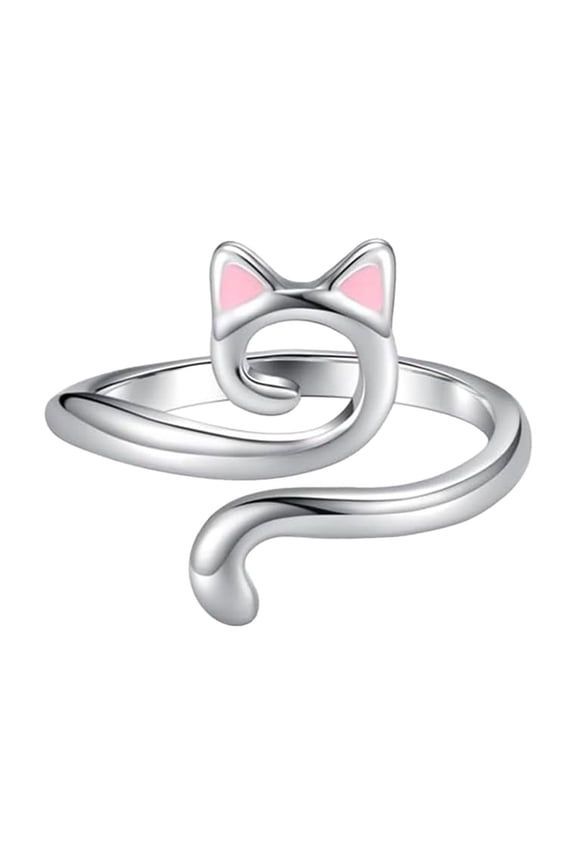 Yarn Ring Cat Kitty Ears Adjustable Size Crochet Ring Beginner Knitting Crocheting Gift Crochet Tension Regulator Tool Finger Ring Gift Piink Sliver Ring Cat