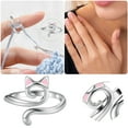 thumbnail image 1 of Yarn Ring for Beginners Cat Ears Adjustable Crochet Ring Tension Regulator Tool Crocheting Finger Ring Piink Sliver, 1 of 7