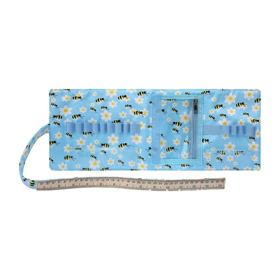 Yarn Storage Bag Crochet Bag Durable with Yarn Hole Round Travels Portable Polyester Craft Organizer Yarn Holder Storage Tote Blue