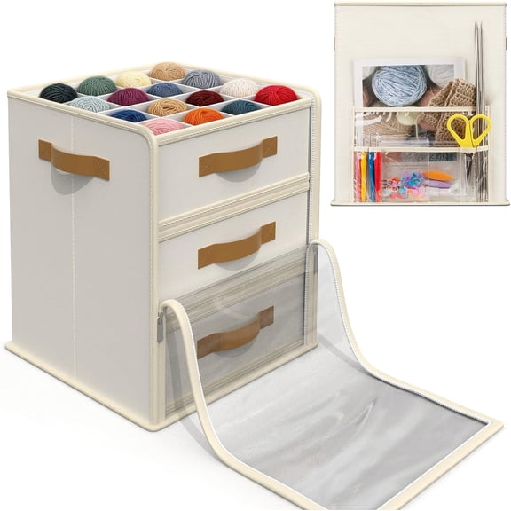 Yarn Storage Organizer with 3 Stackable Trays, Large Yarn Storage Container with Adjustable Dividers Crochet Storage for Yarns, Crochet Hooks, Knitting , Crochet Accessories