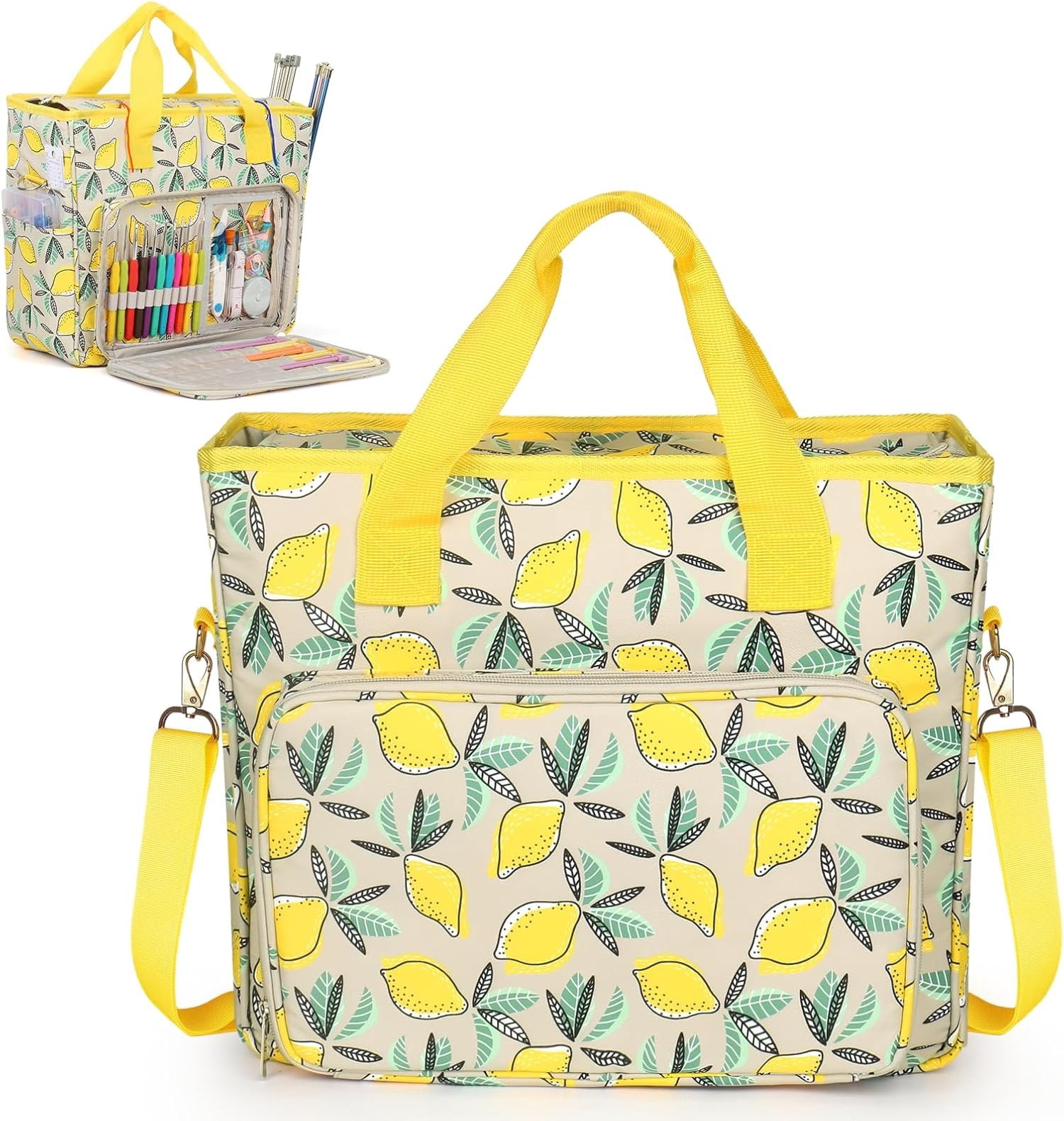 Yarn Storage Organizer Travel Crochet Bag, Large Capacity Tote Bag Knitting Bag for Carrying Projects, Knitting , Crochet Hooks and Yarn, Fruit Yellow