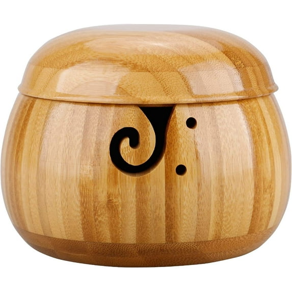 Yarn Wool Bowl Knitting Wooden, Handicrafts Handmade Holder Needles, Organizer for Knitting Crochet Sewing Holder Pockets Crochet Supplies, Drawstring Bucket Multipurpose