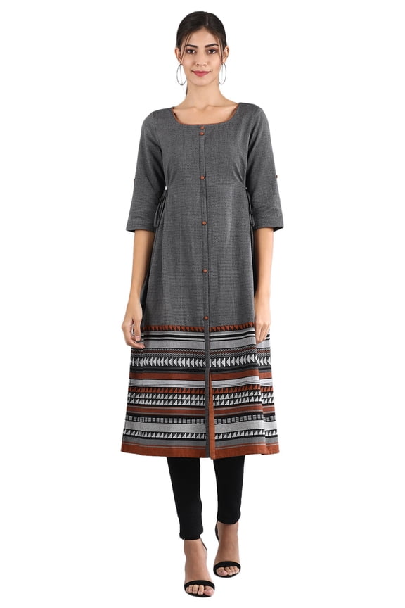 Yarn-dyed Dress - Grey-X Large