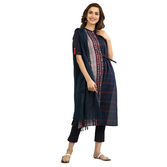 Yarn-dyed Straight Kurta - Medieval Blue-Large