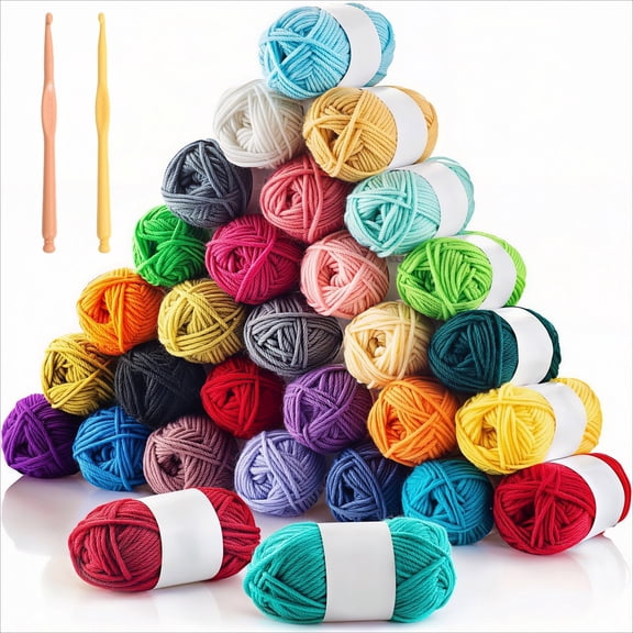 Yarn for Crafting, 30 Skeins 25g Acrylic Yarn with 2 Crochet Hooks, Assorted 30 Colors