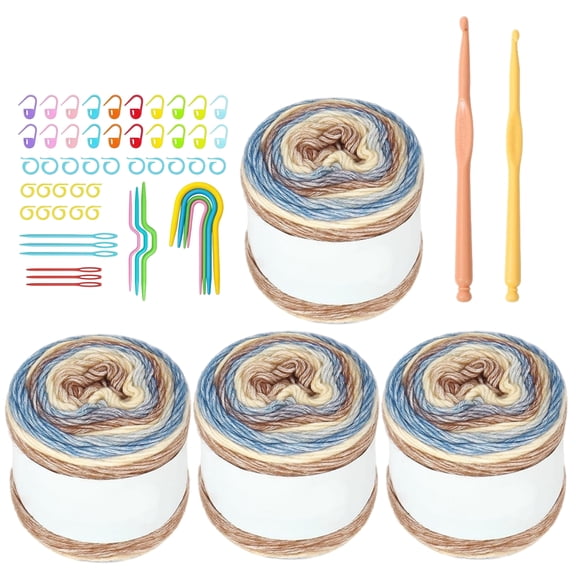 Yarn for Crocheting Knitting, 4 Pack Gradient Yarn Cakes, 2 Hooks and 53 Pcs Accessories