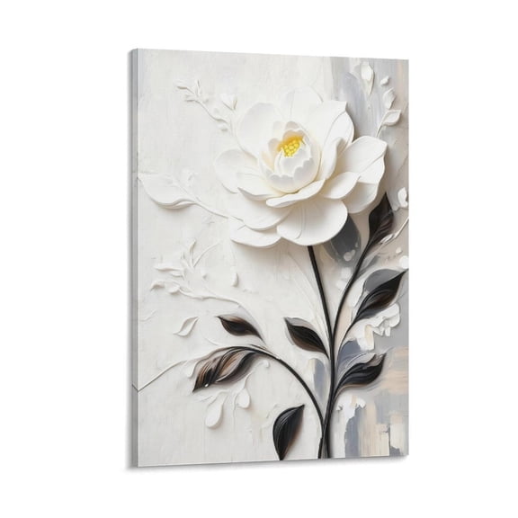 YarnArtistry Framedwall Art Room Decor – White 3D Embossed Floral Design,Framed Art for Home or Office,Living Room,Wall Decor,Wall Art for Living Room,Tin Painting