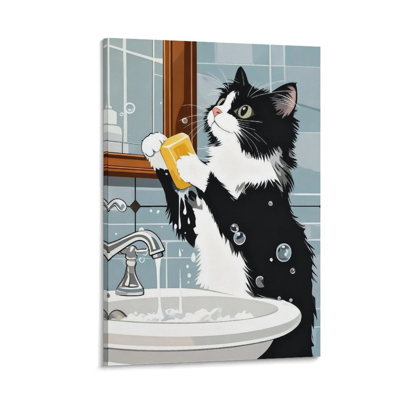 YarnArtistry Funny Bathroom Canvas Wall Art Black Cat Bathroom Poster ...