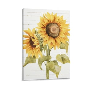YarnArtistry Sunflower Handpainted Wall Decor Rustic Flower Canvas Pictures Decor Sunflower Wall Art Painting Farmhouse Floral Print on Canvas for Living Room