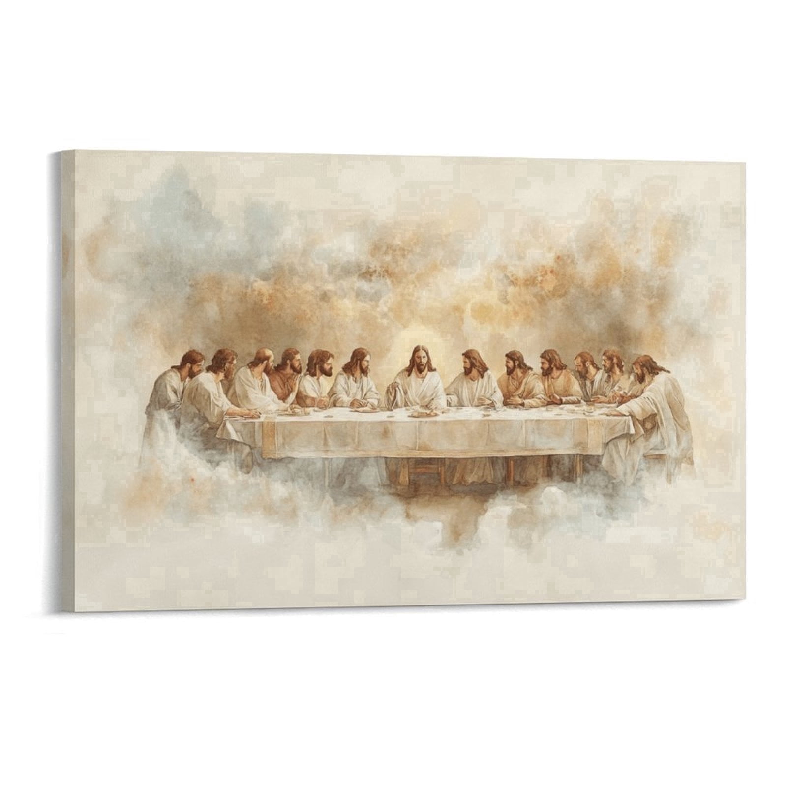 Framed Canvas Wall Art - The Last Supper Religious Christian Painting, Modern Home Decor for Living Room, Bedroom & Dining Room (24x16 or 12x8 Inches)