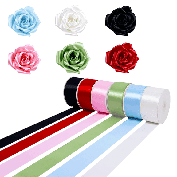 Yarniss Satin Ribbon 6 Rolls Total 150 Yards, 1-1/2 Inches 25 Yards, Solid Fabric Ribbon Roll for Flower Bouquets, Gift Wrapping, Wedding, Handmade Crafts