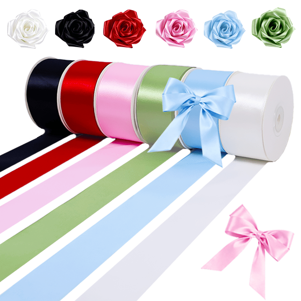 Yarniss Satin Ribbon 6 Rolls Total 150 Yards, 1-1/2 Inches 25 Yards, Solid Fabric Ribbon Roll for Flower Bouquets, Gift Wrapping, Wedding, Handmade Crafts