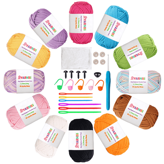 Yarniss Easy Crochet Beginner Yarn for Adults,12 Pack Cotton Yarn for Crocheting and Knitting Project