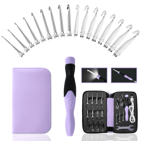 Yarniss 17 Sizes Lighted Crochet Hooks Set 2.5mm~14.0mm, Metal Crochet Hook with Interchangeable Crochet Head