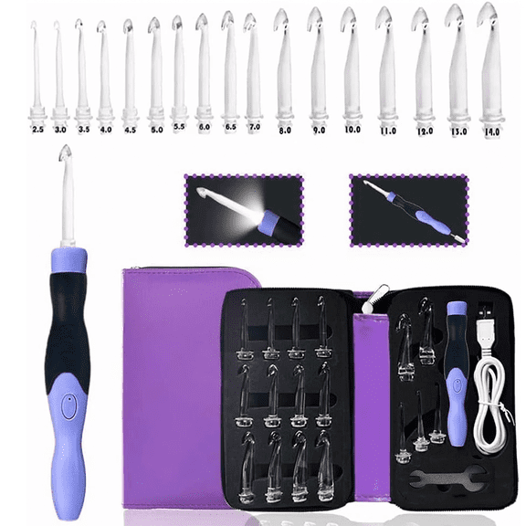 Yarniss 17 Sizes Lighted Crochet Hooks Set 2.5mm~14.0mm, Rechargeable Crochet Hook with Interchangeable Crochet Head