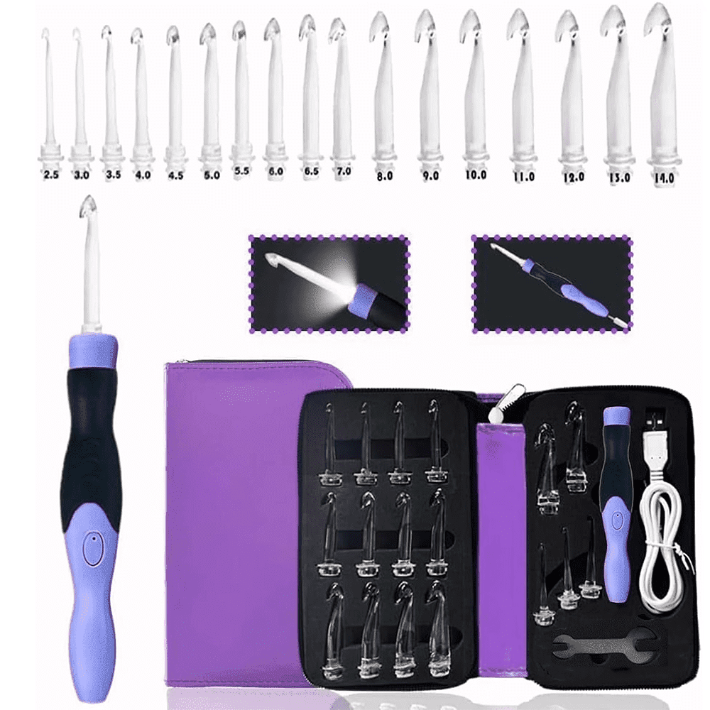 Yarniss 17 Sizes Lighted Crochet Hooks Set 2.5mm~14.0mm, Rechargeable Crochet Hook with Interchangeable Crochet Head