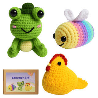 Yarniss Crochet Kit for Beginners,DIY Crochet Animal Kits for Bee,Frog,Chicken