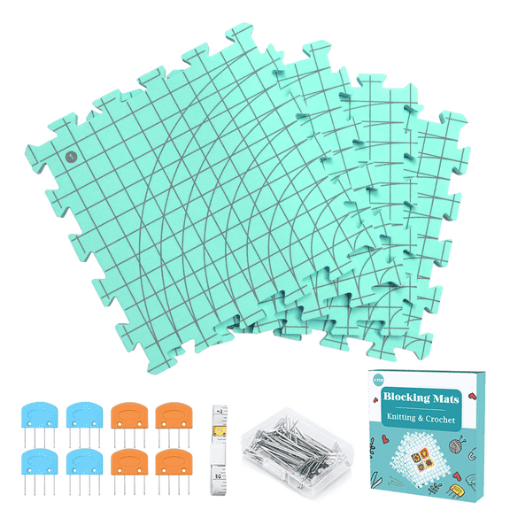 Yarniss EVA Blocking Mats for Knitting and Crochet Projects with 50 T-Pins and Storage Box, 4 Pack