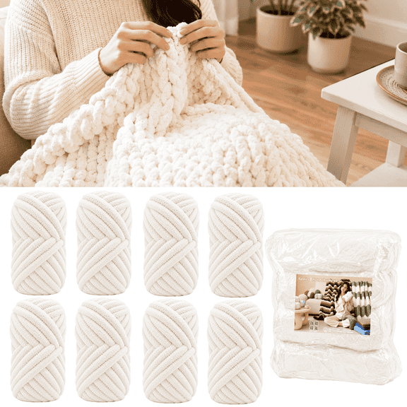 Yarniss Chunky Yarn for Crocheting, Thick Yarn for Hand Knitting & Hand Projects 8 Rolls of 27.34 Yds / 8.71 oz, Cream