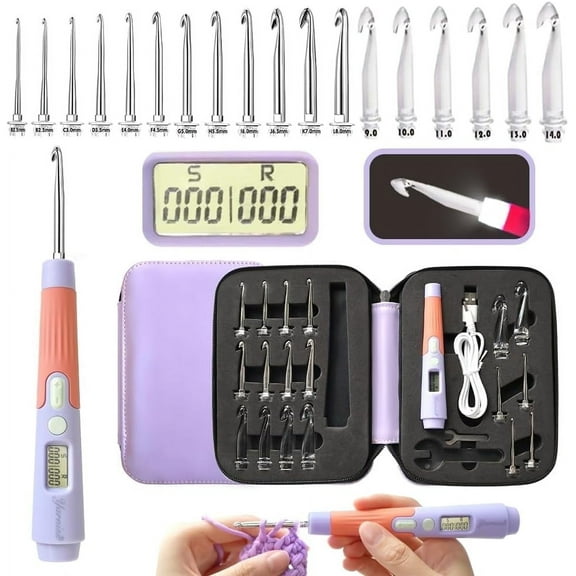 Yarniss Crochet Hooks with Counter 2.0mm-14.0mm,18 Size Digital Counting & Lighted Crochet Hooks Set with Case