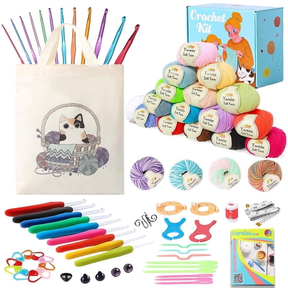 Yarniss Beginner Crochet Kit, 1500 Yards Acrylic Yarn Skeins & 72 PCS Supplies for Knitting & Amigurumi