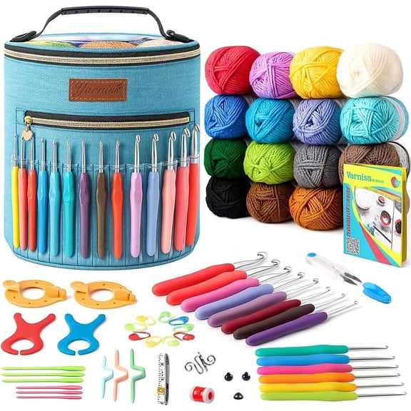 Yarniss Crochet Kit for Beginners,Crochet Kits with 1120 Yards Crochet Yarn Balls and 14 PCS Crochet Hooks Set Travel Knitting Crochet Supplies