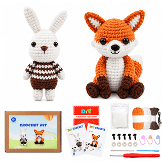 Yarniss Animal Crochet Kit for Beginners-2-Piece Little Rabbit and Fox Crochet Starter Kit with Step-by-Step Video Tutorials, DIY Craft Gifts