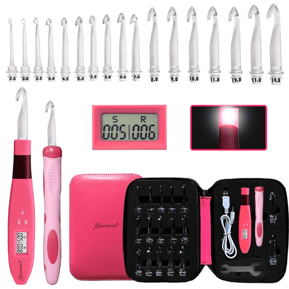 Yarniss Digital Counter Crochet Hooks Set, 17 Size Light up Crochet Hooks 2.5mm ~14.0mm