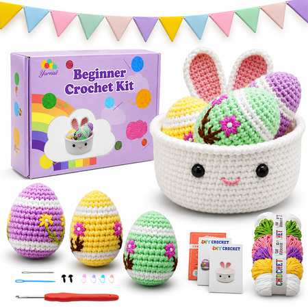 Yarniss Crochet Kit for Beginners,Crochet Starter Kits for Adults Amigurumi Craft Knitting Crocheting Kits with Step-by-Step Video Tutorials-Eggs & Basket