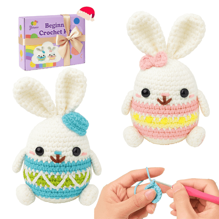 Yarniss Beginner Crochet Kit, Amigurumi Animal Crochet Starter Kit,Crochet Kit with Soft Yarn, StepbyStep Video Tutorials for Bunny