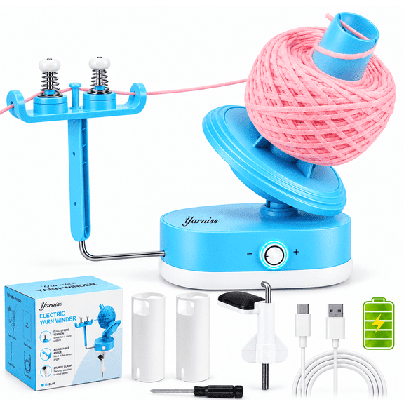 Yarniss Electric Yarn Ball Winder 10oz Large Capacity, Quiet Yarn Cake Winder with HighTorque Motor, Stepless Speed Yarn Spinner Include 2 Yarn Tubes, Blue