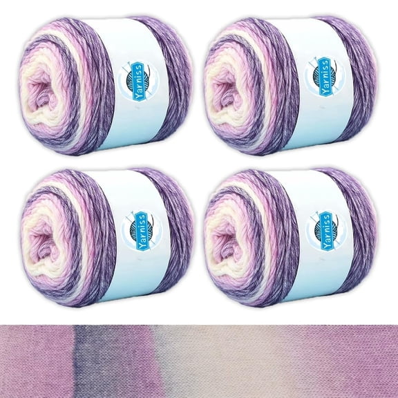 Yarniss Gradient Cake Yarns 4 Pack of 100g(3.52oz), Cake Yarn for Crocheting & Knitting,Soft Cake Rainbow Cotton Yarn for Sweater,Shawl,Scarf-Purple Gradient
