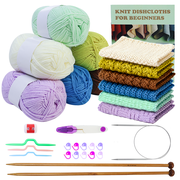 Yarniss Knitting Kit for Beginners,Learn to Knit Kit for 6 Patterns Dishcloth with Step-by-Step Instruction,Complete Knit Starter Kit -Including Yarn, Knitting Needle&Accessories