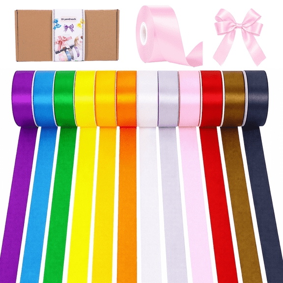 Yarniss Satin Ribbon Assorted Colors 1 Inch 12 Rolls 300 Yards - 25 Yards/Roll, Ribbons for Crafts Party Wedding Decor
