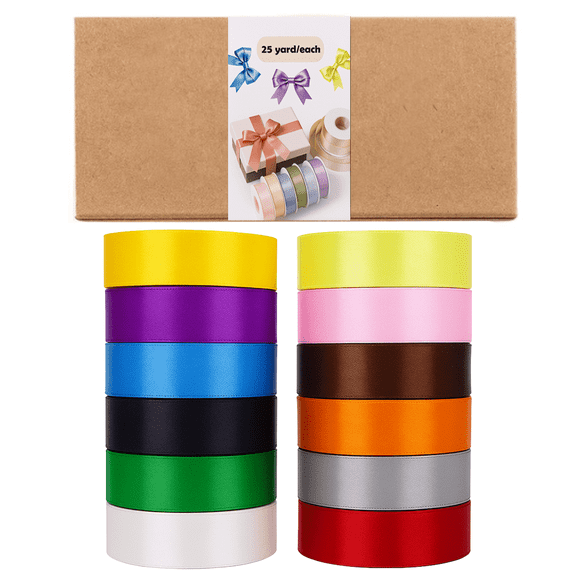 Yarniss Satin Ribbon Assorted Colors 1 Inch  12 Rolls 300 Yards - 25 Yards/Roll, Ribbons for Crafts Party Wedding Decor