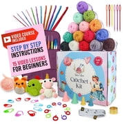 Yarnvibe Easy Crochet Kit for Beginners Adults 80 pcs with Video Course, Includes 15 Yarns, 21 Crochet Hooks & More, Learn to Crochet Gifts for Crochet Lovers, Beginner Crochet Kit for Kids & Adult