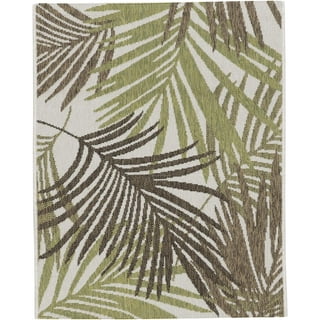 Hampton Bay Tropical Palm Leaves Black 5 ft. x 7 ft. Indoor/Outdoor Area Rug