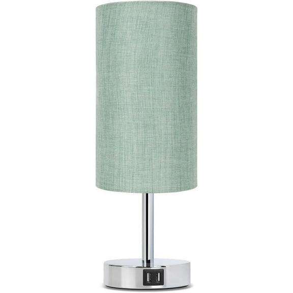 Yarra-Decor Bedside Lamp with USB Port - Touch Control Table Lamp for Bedroom 3 Way Dimmable Nightstand Lamp with Round Denim Fabric Shade for Living Room, Dorm, Home Office (LED Bulb Included)